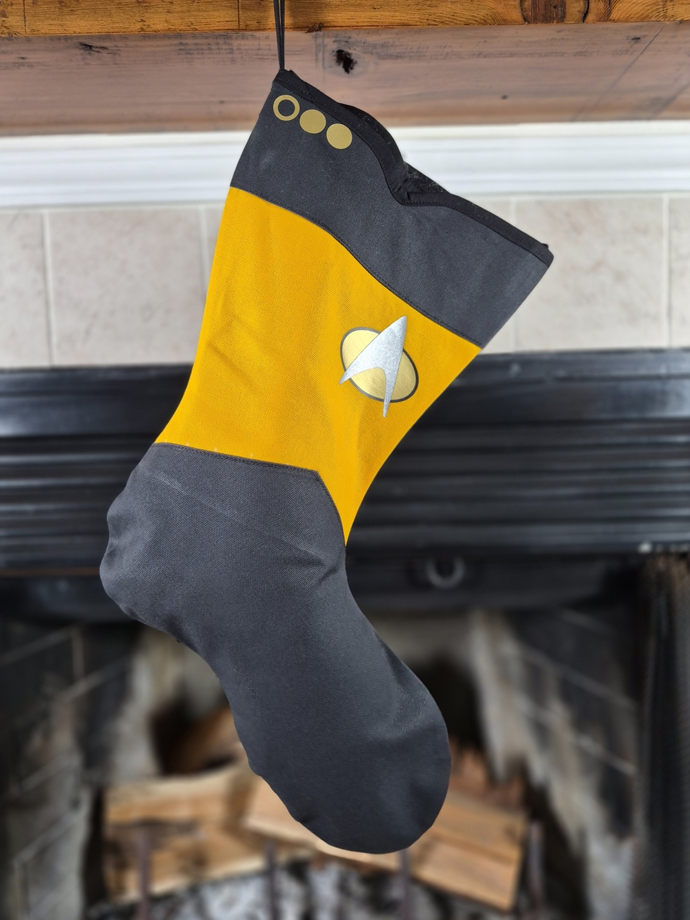 Starfleet-Inspired Yellow & Gray Holiday Stocking